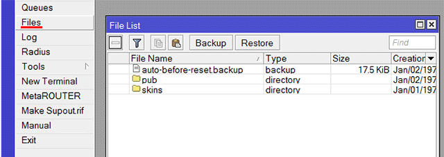 MikroTik - Меню Files