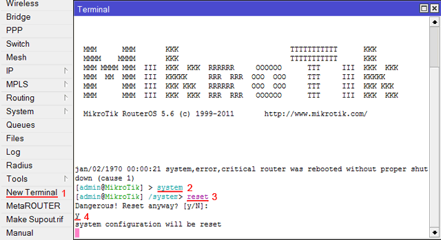 Сбросить настройки MikroTik