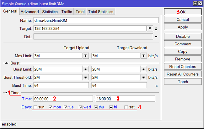 MikroTik - ограничение скорости по времени и дням недели