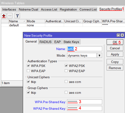 Настройка пароля для подключения к Wi-Fi точке MikroTik