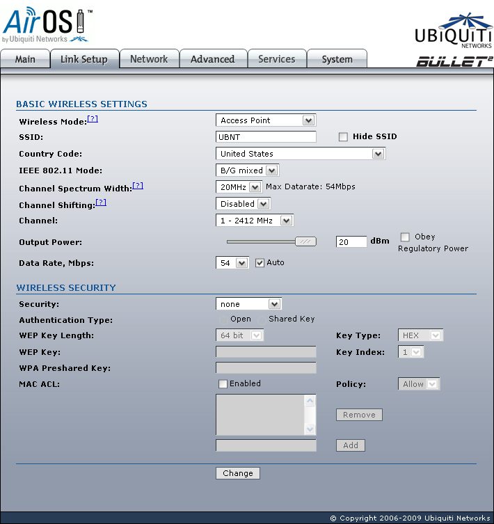 Ubiquiti Bullet2 Link Setup Access Point mode