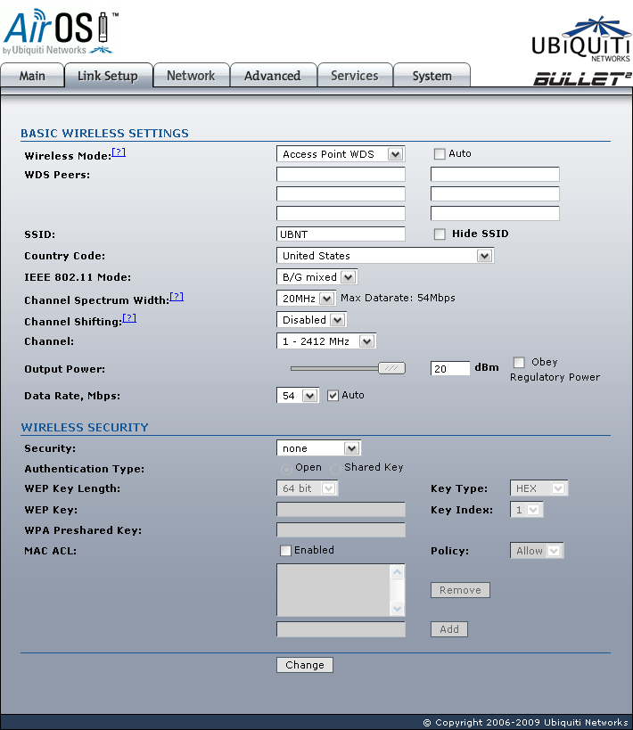 Ubiquiti Bullet2 Link Setup Access Point WDS mode