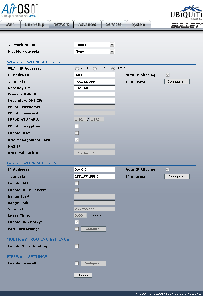 Ubiquiti Bullet2 Network Router mode