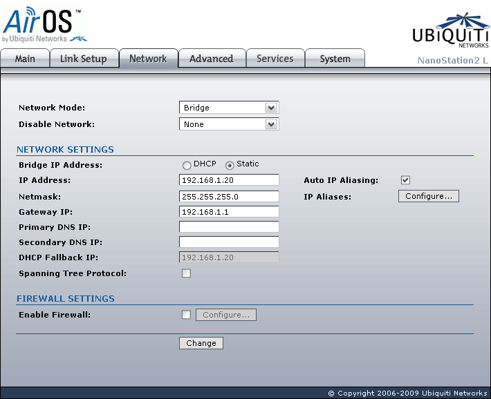 Ubiquiti Nanostation2 Loco Network Bridge mode