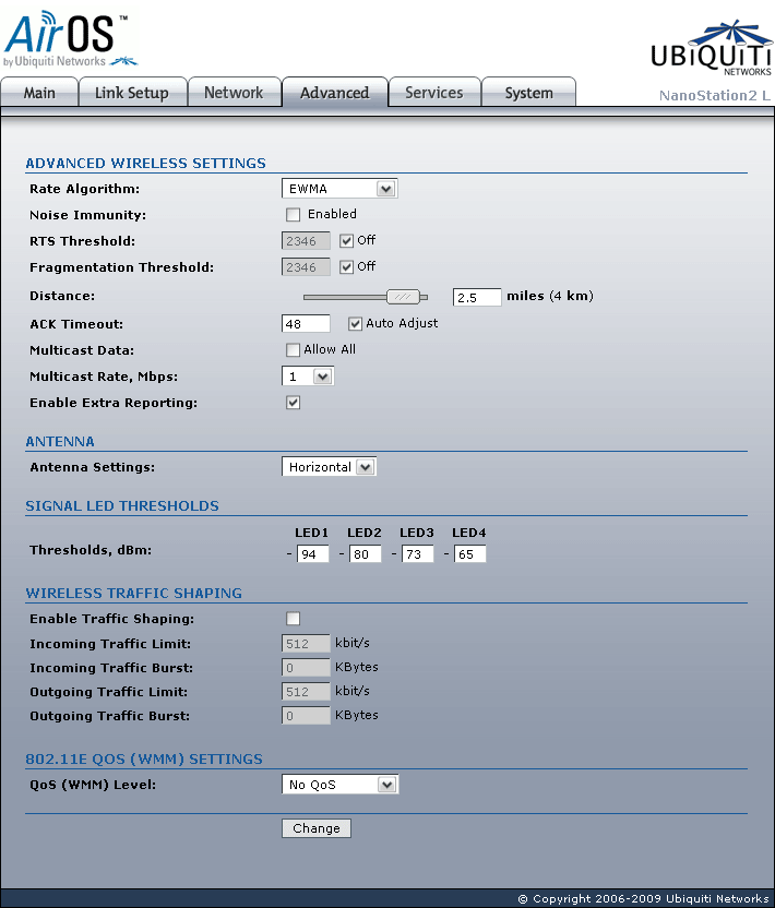 Ubiquiti Nanostation2 Loco Advanced page