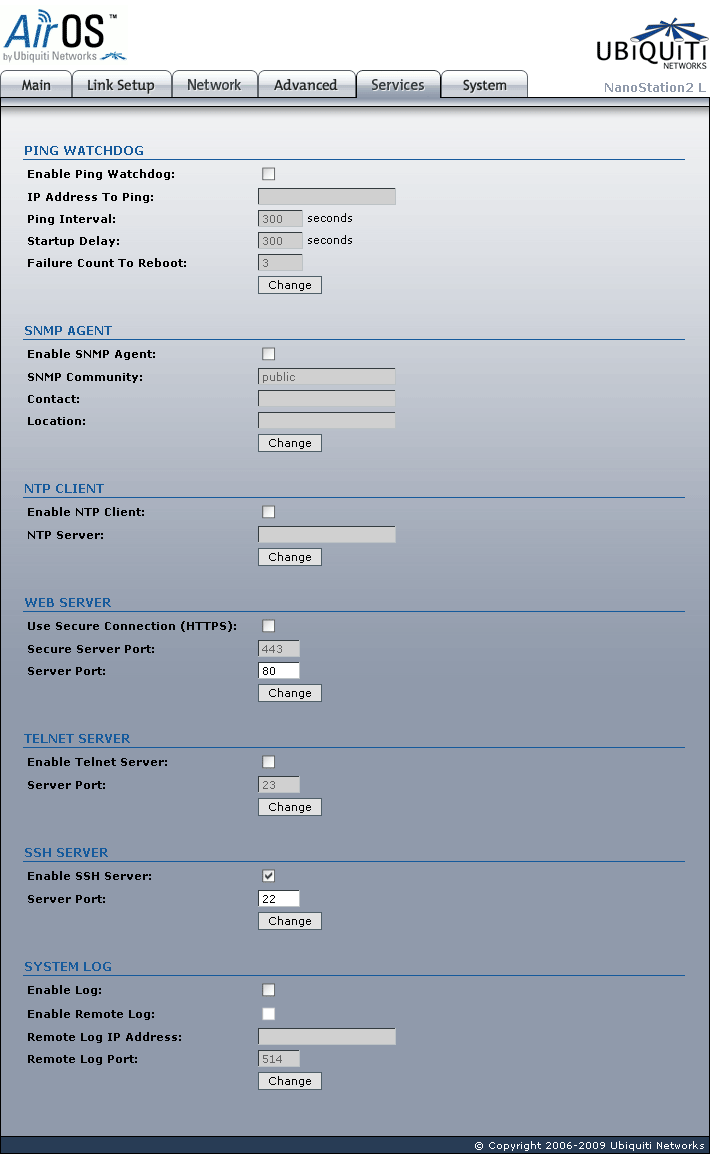 Ubiquiti Nanostation2 Loco Serveces page