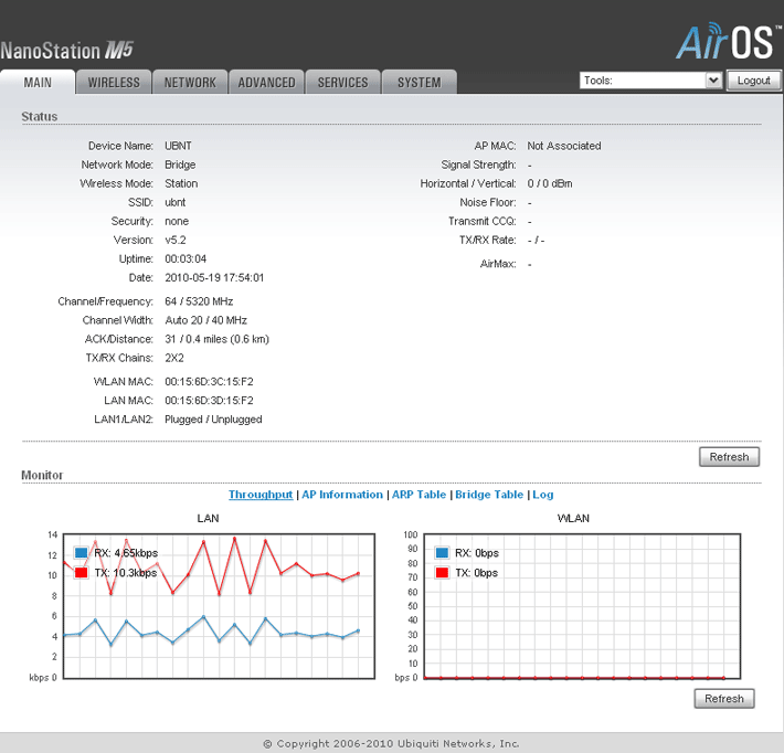 Ubiquiti Nanostation M5 Main page