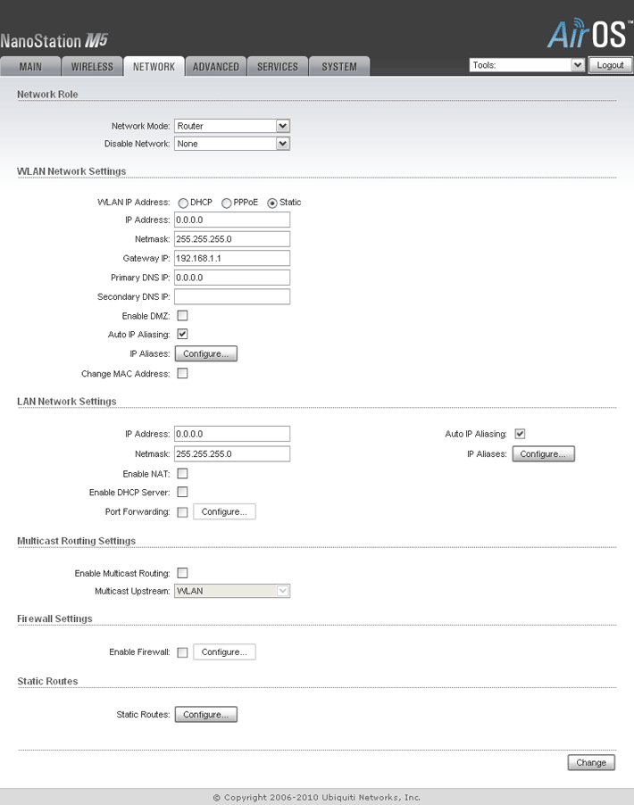 Ubiquiti Nanostation M5 Network Router mode