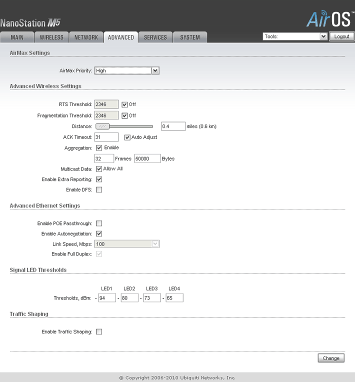 Ubiquiti Nanostation M5 Advanced page