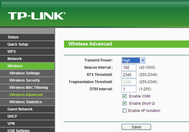 Настройка максимальной мощности TP-Link