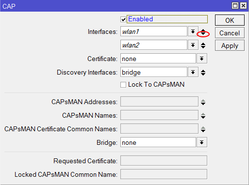 Добавляем Wi-Fi интерфейсы роутера в контроллер MikroTik CAPsMAN 