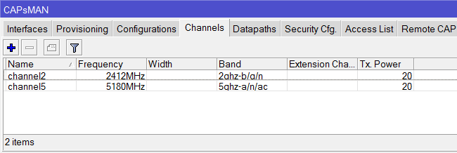 Список каналов в MikroTik CAPsMAN