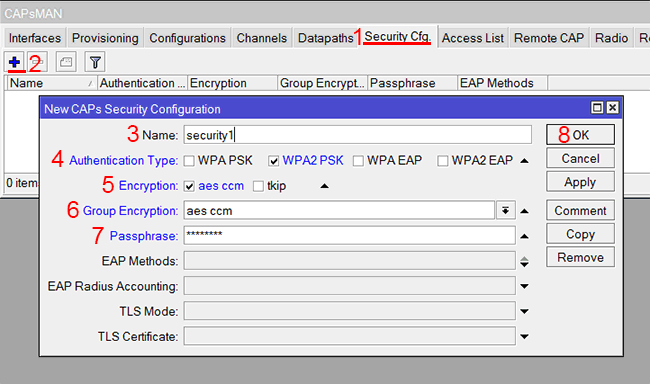 Настройка безопасности Security Cfg. в MikroTik CAPsMAN