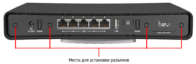 Места установки разъемов для подключения внешней LTE антенны к MikroTik hAP ac3 LTE6 kit