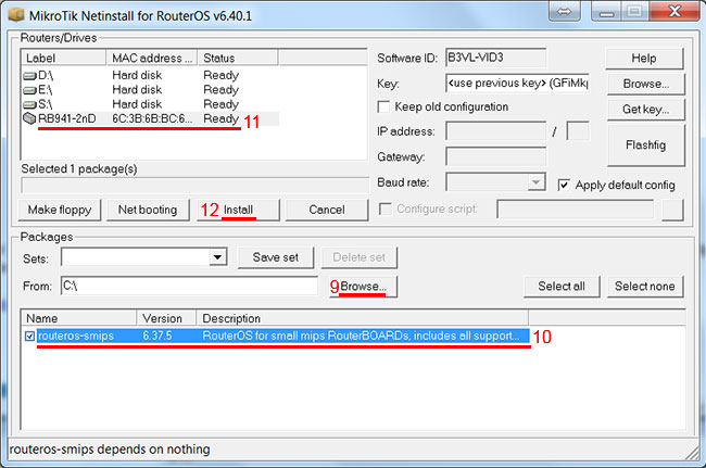 Восстановление роутера MikroTik с помощью программы Netinstall