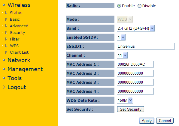 Настройка Wi-Fi точки Engenius EAP150 в режиме WDS репитера