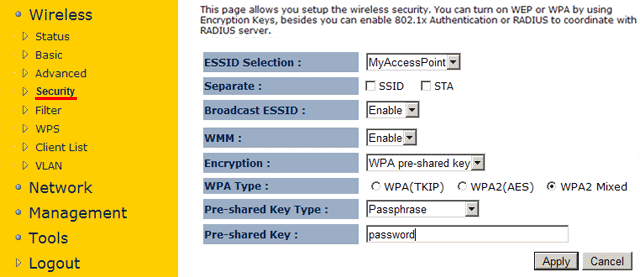 Настройка пароля для точки доступа EnGenius