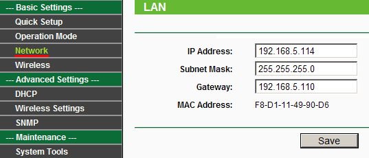Изменение IP адреса точки доступа Tp-link TL-WA5210G