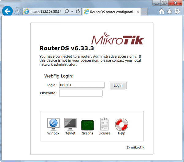Вход в настройки Wi-Fi точки MikroTik через Web-интерфейс