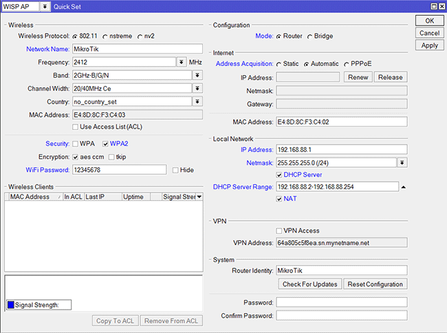  QuickSet    Wi-Fi  MikroTik