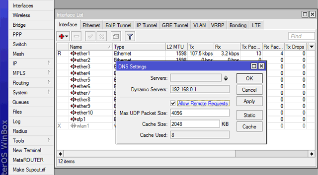 Настройка DNS MikroTik