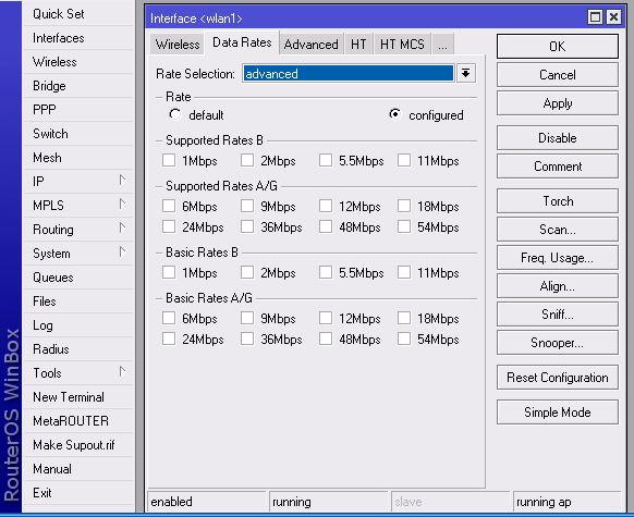 Настройка Data Rates в MikroTik