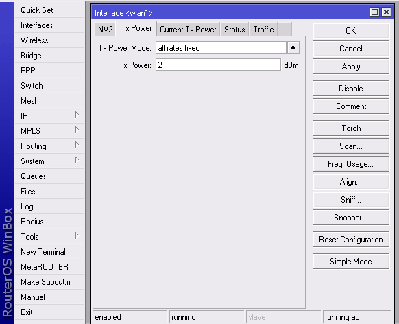 Настройка мощности в MikroTik