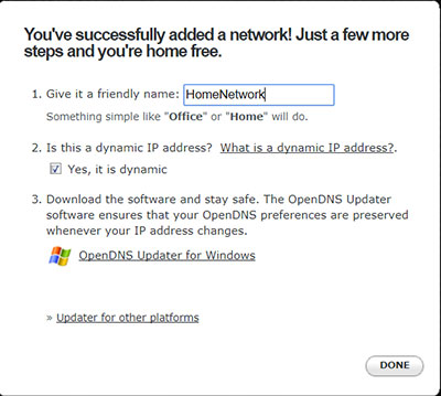 Указываем название своей сети в OpenDNS
