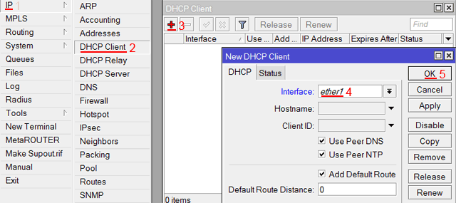 настройка dhcp клиента mikrotik