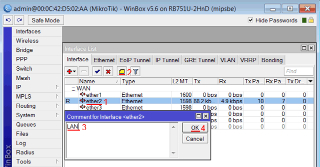 Описание LAN интерфейса MikroTik