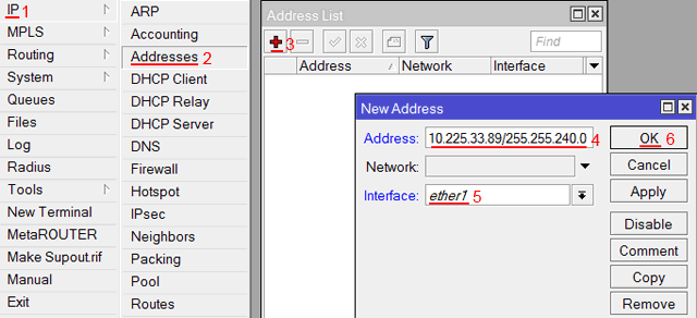 настройка статического адреса mikrotik