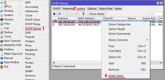   MAC   IP   MikroTik
