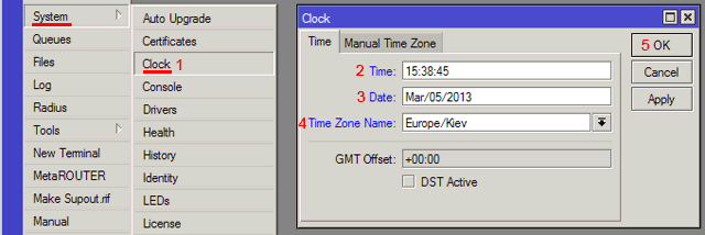 Как настроить время MikroTik
