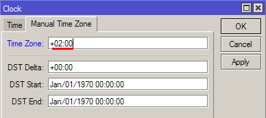 Ввод временной зоны вручную в MikroTik