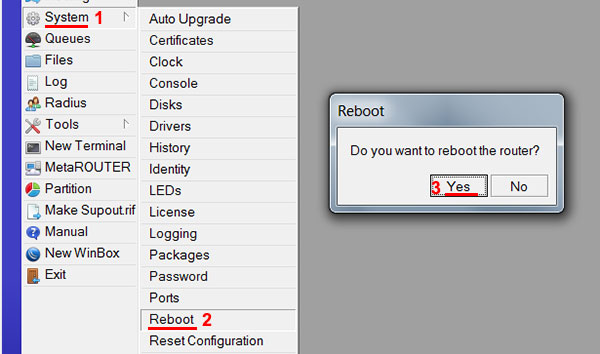 Перезагрузка роутера MikroTik