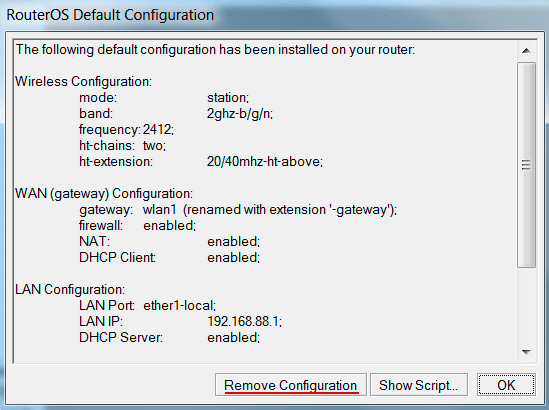 Очистка заводской конфигурации wifi точки доступа MikroTik