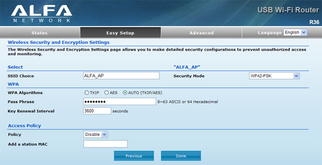 Настройка пароля для подключения к Wi-Fi роутеру Alfa R36