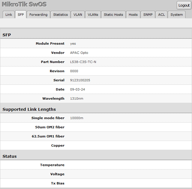 Подключение APAC Opto к MikroTik RB260GS