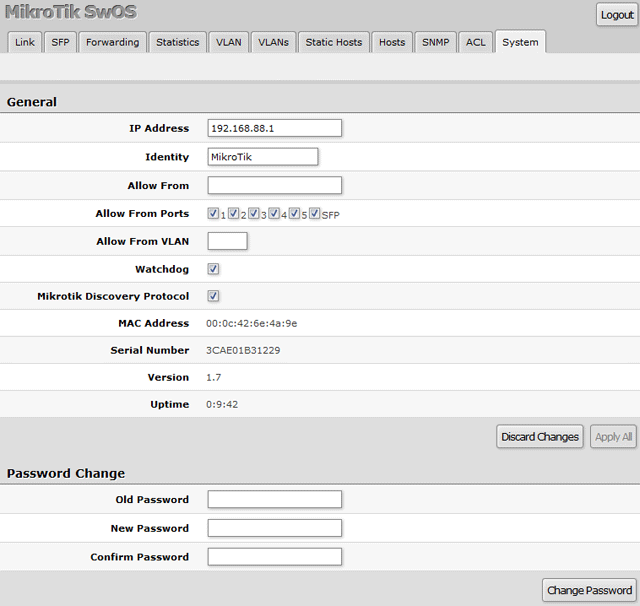 Настройка IP адреса MikroTik RB260GS