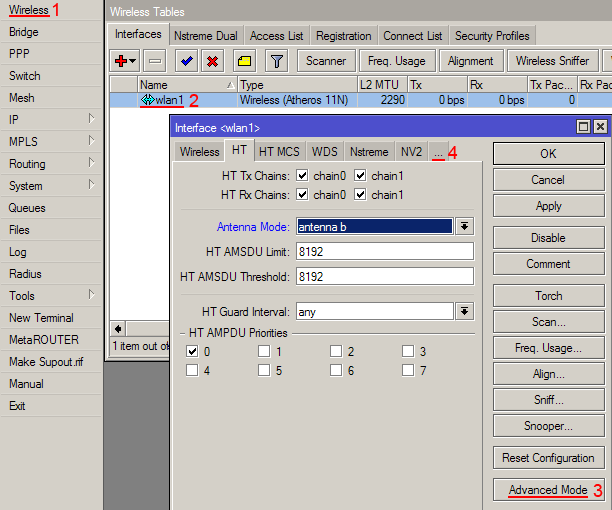 MikroTik: Wi-Fi Advanced Mode