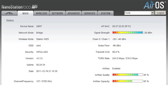 Параметры подключения к WDS точке доступа Ubiquiti