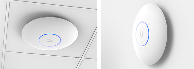 Пример установки Wi-Fi точки UniFi AC Pro на потолок и стену.
